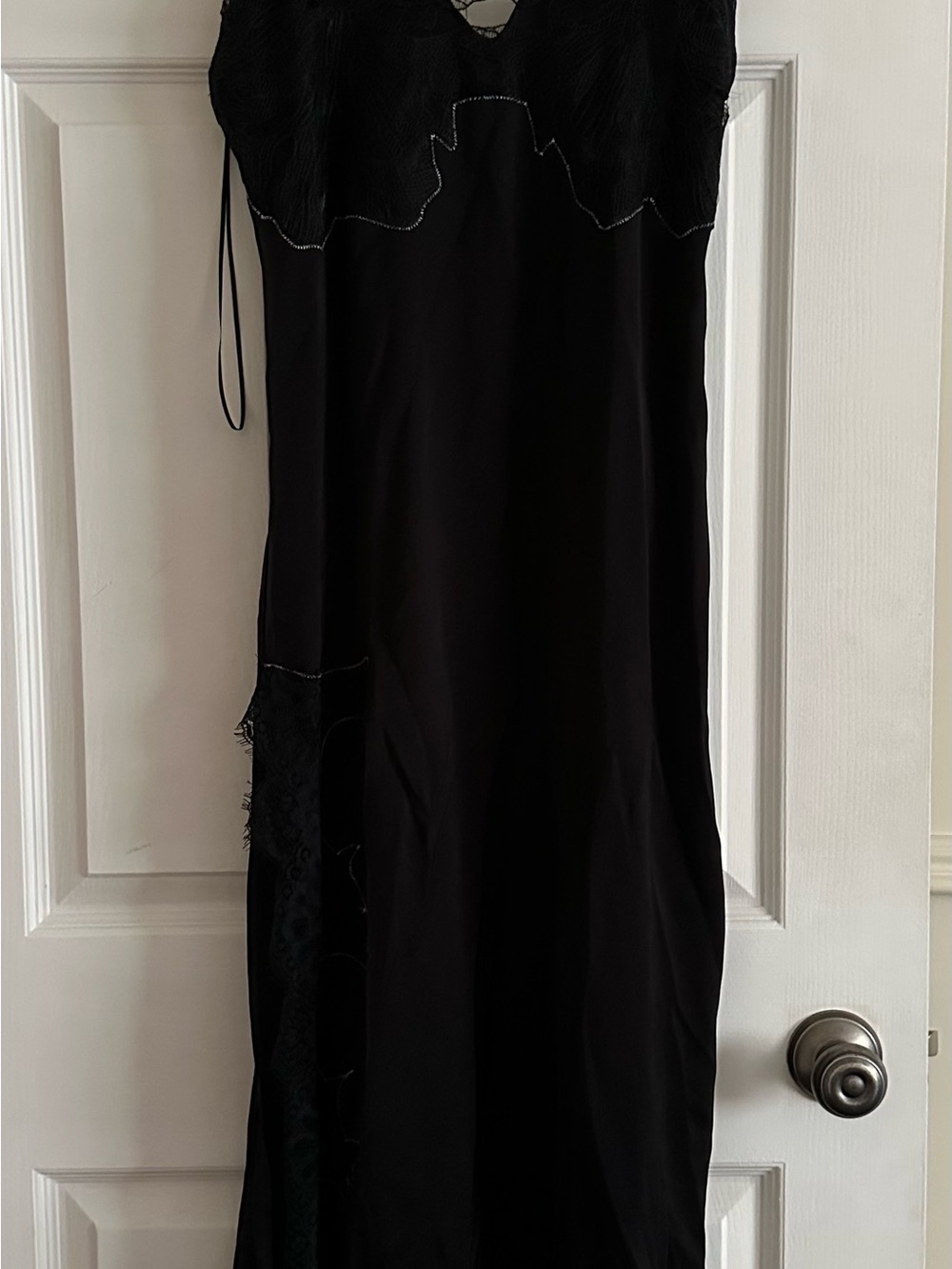 Zara Black Maxi Slip Dress with Lace Trim